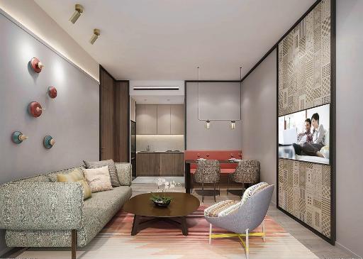 One-Bedroom Premierのリビングと食卓