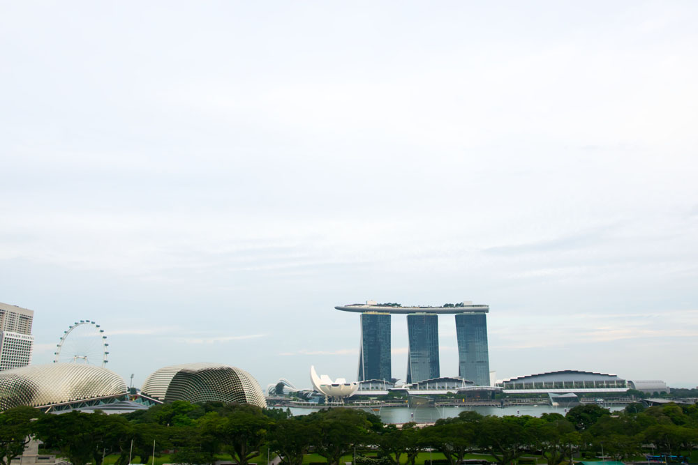 目の前には、マリーナベイサンズの絶景が！左側にはシンガポールフライヤーも同時に見えるという、贅沢な景色！