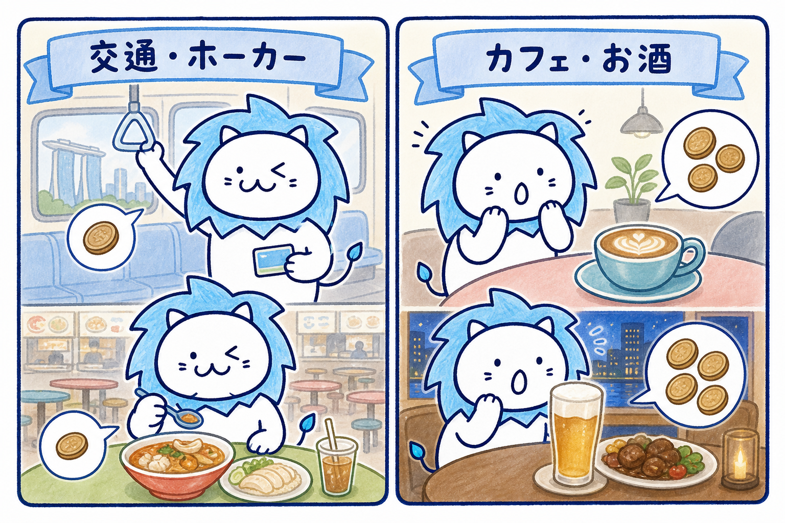交通費とホーカーは抑えやすくカフェや酒類は高くなりやすい物価の特徴