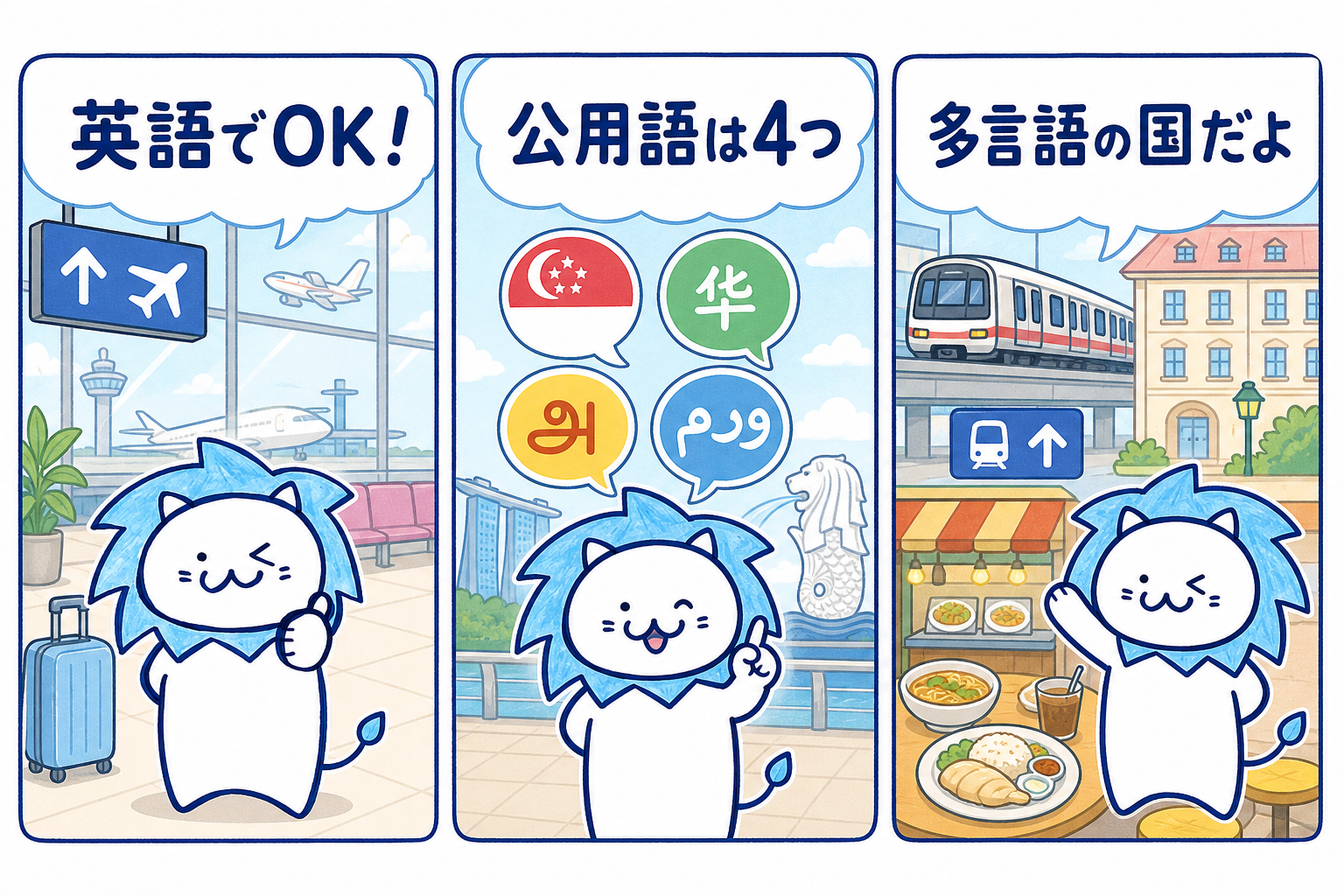 シンガポールは多様な文化が共存する多民族国家。憲法で定められた公用語は以下の4つです。