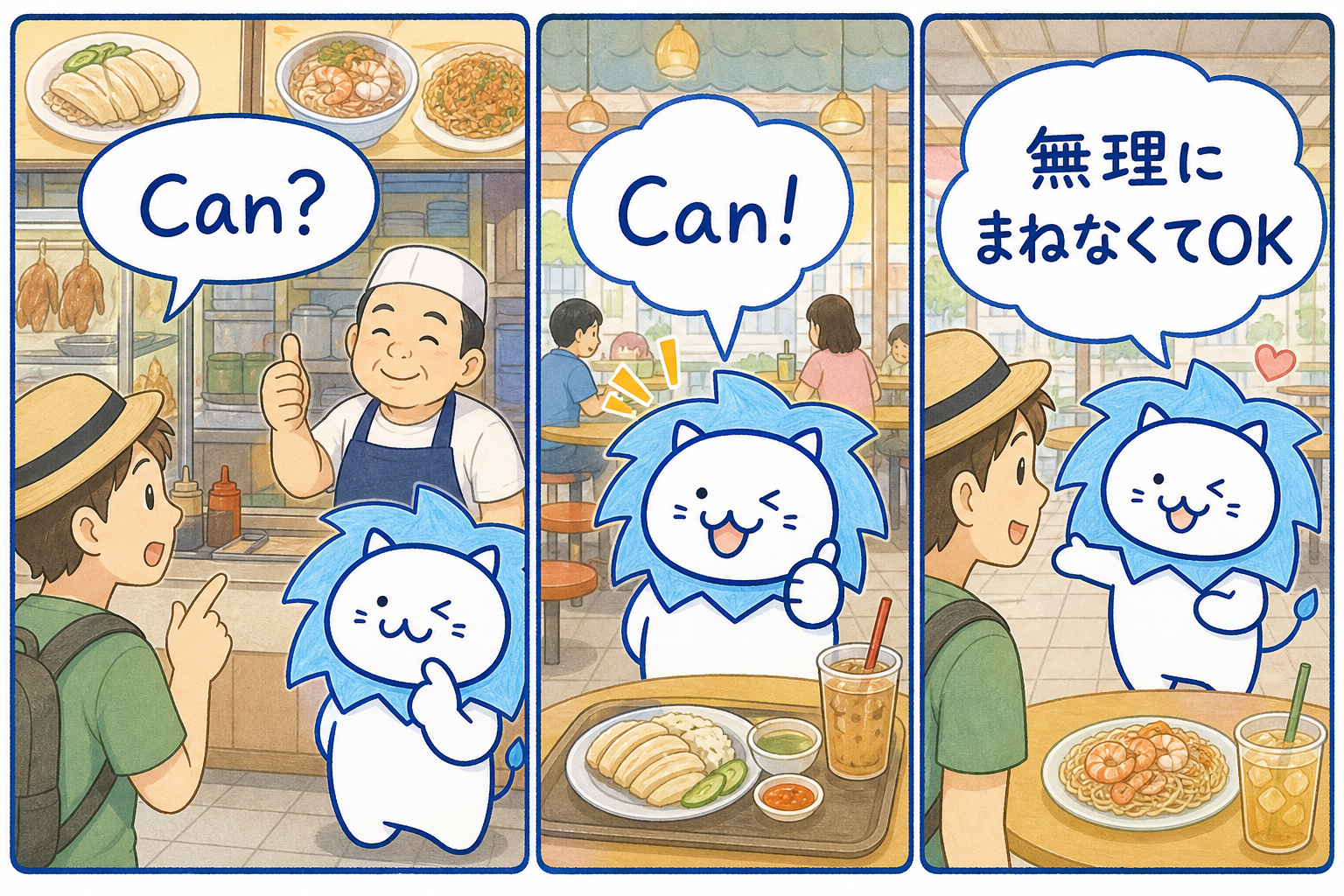 独特な英語「シングリッシュ」:語尾に「ラー(lah)」が付いたり、中国語やマレー語の文法が混ざった独特のイントネーション・発音(シングリッシュ)を話す人が多くいます。