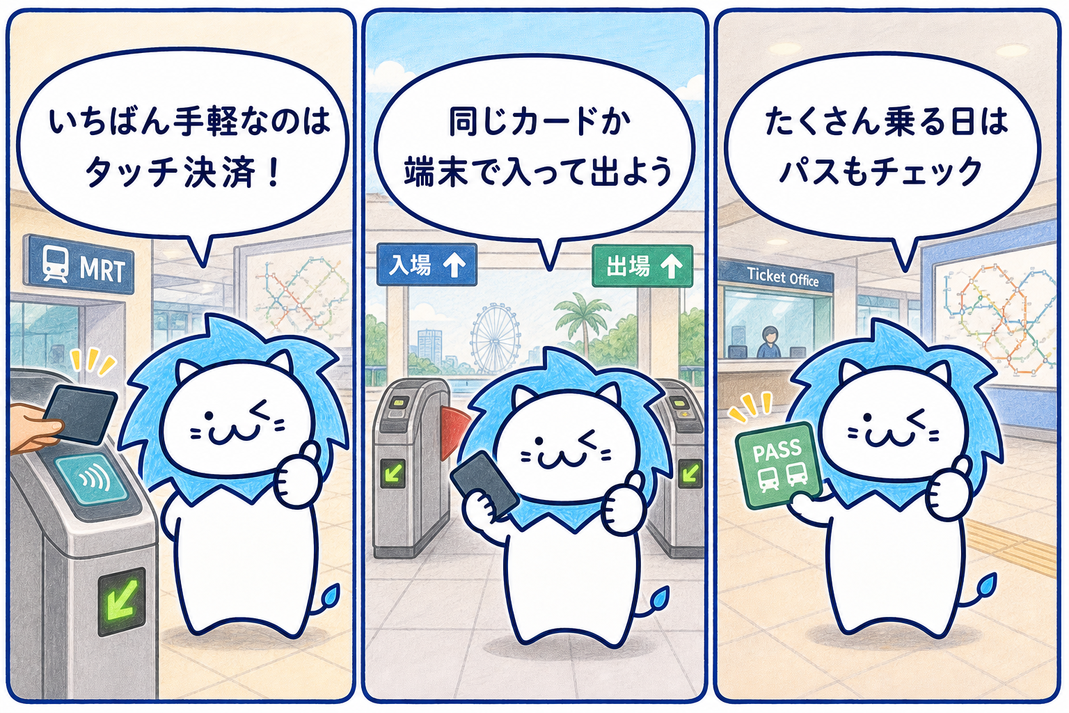 MRTの支払い方法と同じカードや端末で入出場するポイント