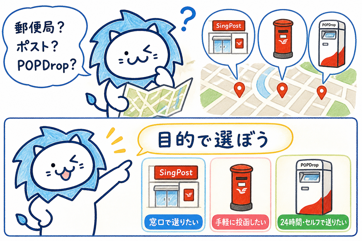 目的に合わせて郵便局、Posting Box、POPDropを選ぶ