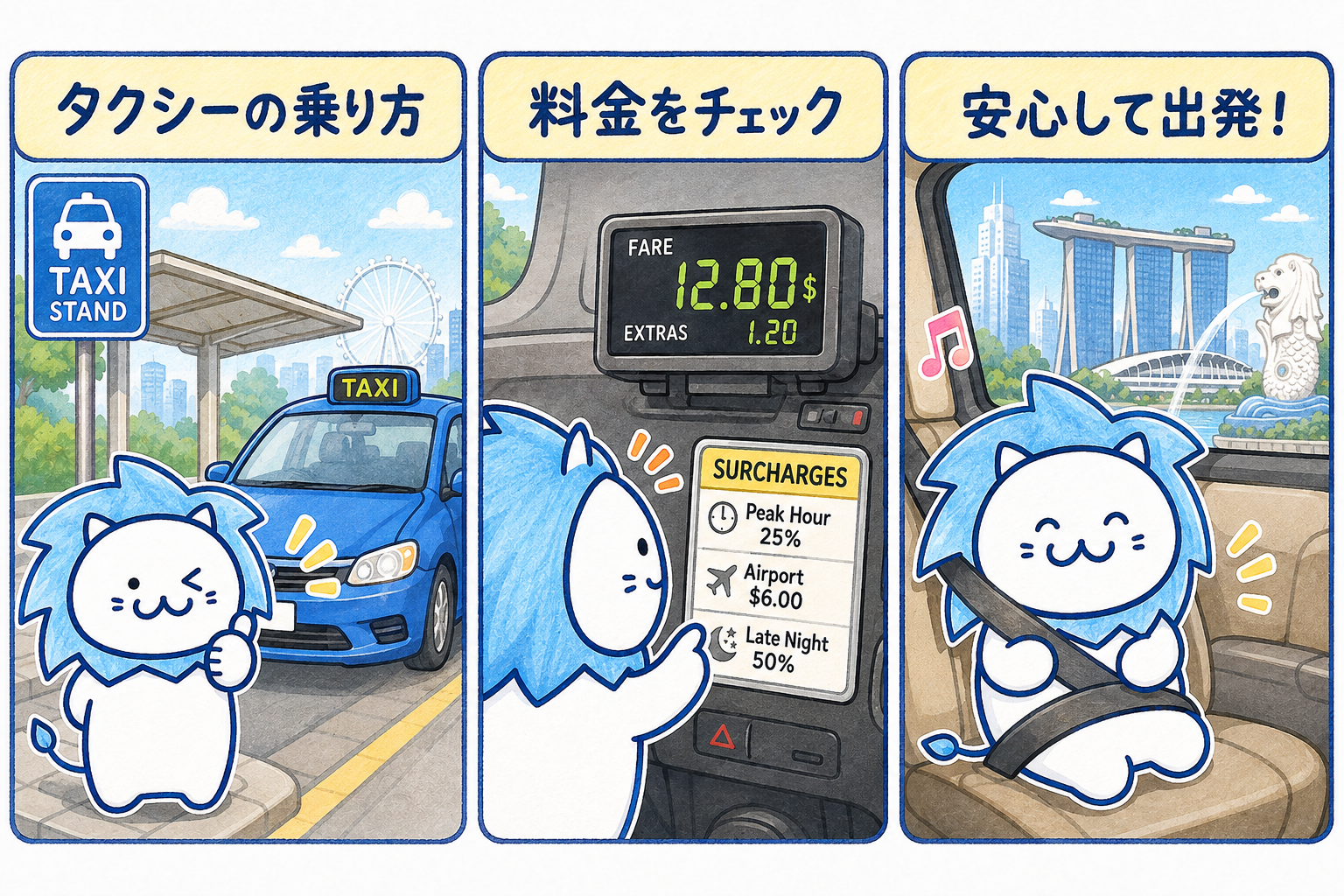 シンガポールのタクシーの乗り方と料金を確認して安心して出発する流れ