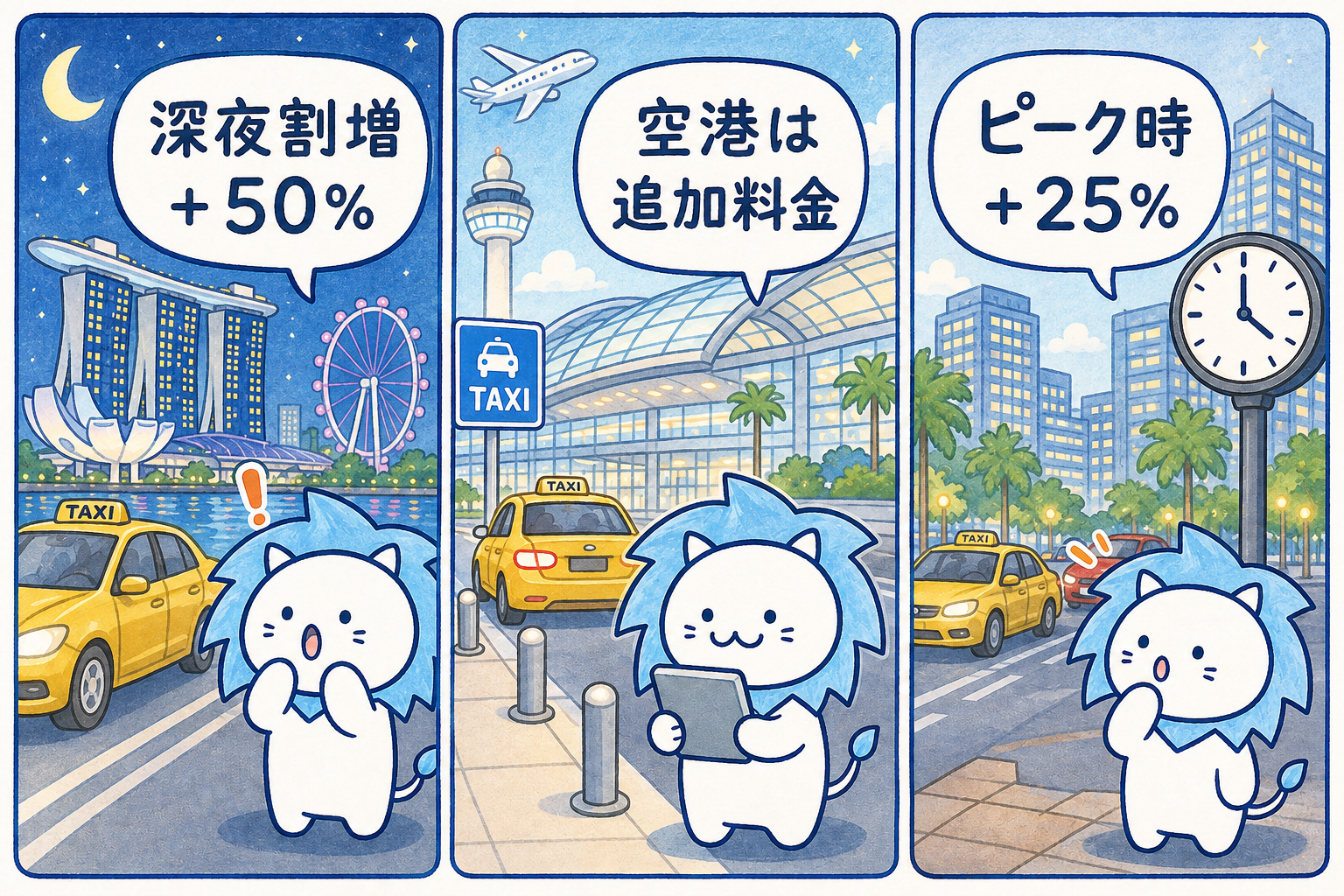 主要観光地や施設から乗車する際、以下の追加料金(サーチャージ)が発生します。