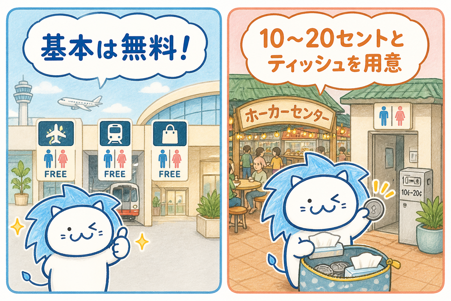 料金の違い：基本は無料、ローカルな場所では小銭を用意
