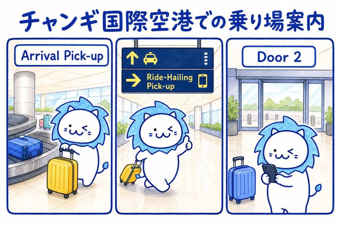 空港では一般タクシー乗り場と配車アプリ(Grab等)の乗り場が分かれています。
