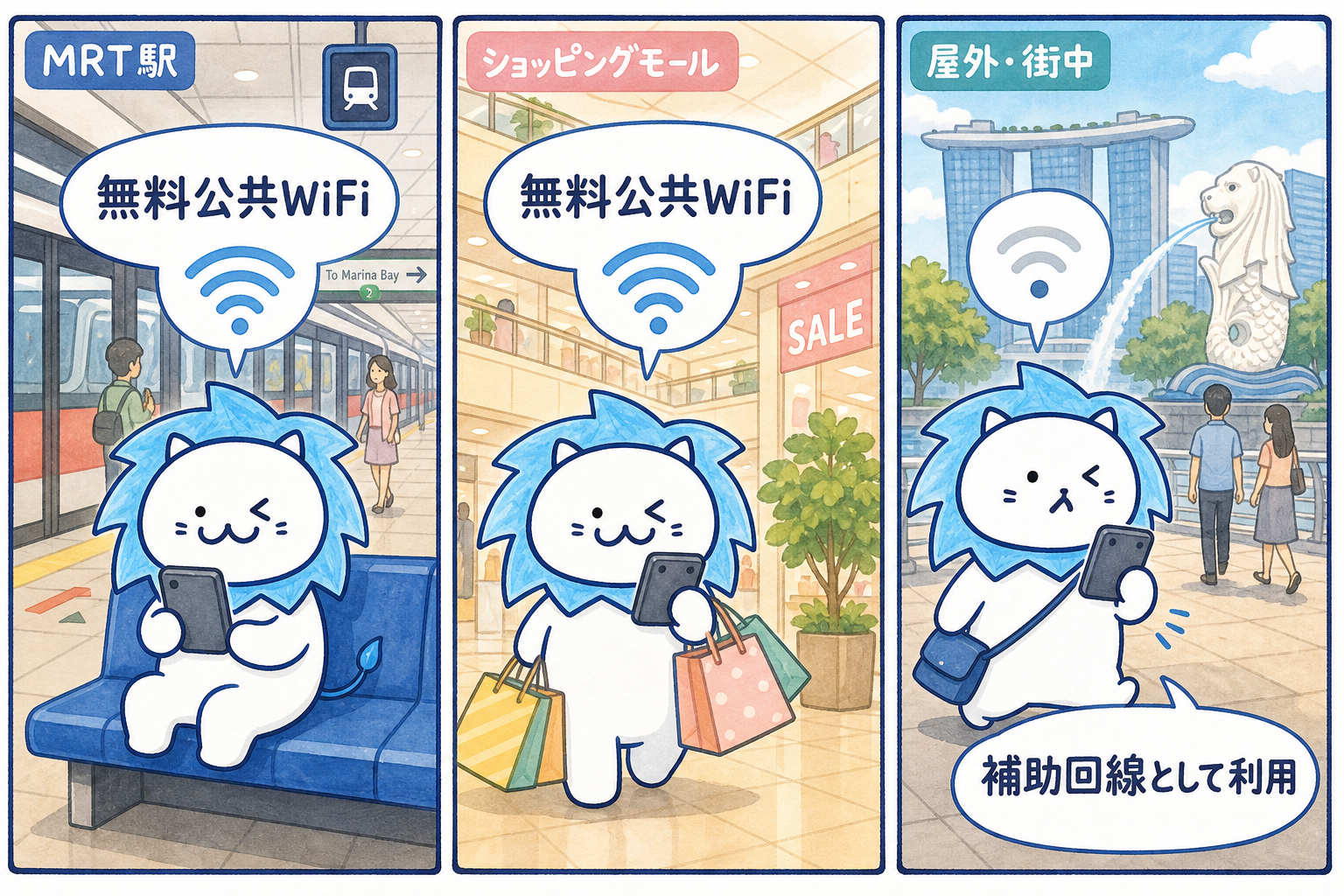 Wireless@SGxをMRT駅やショッピングモールで利用し、屋外では補助回線として使う方法