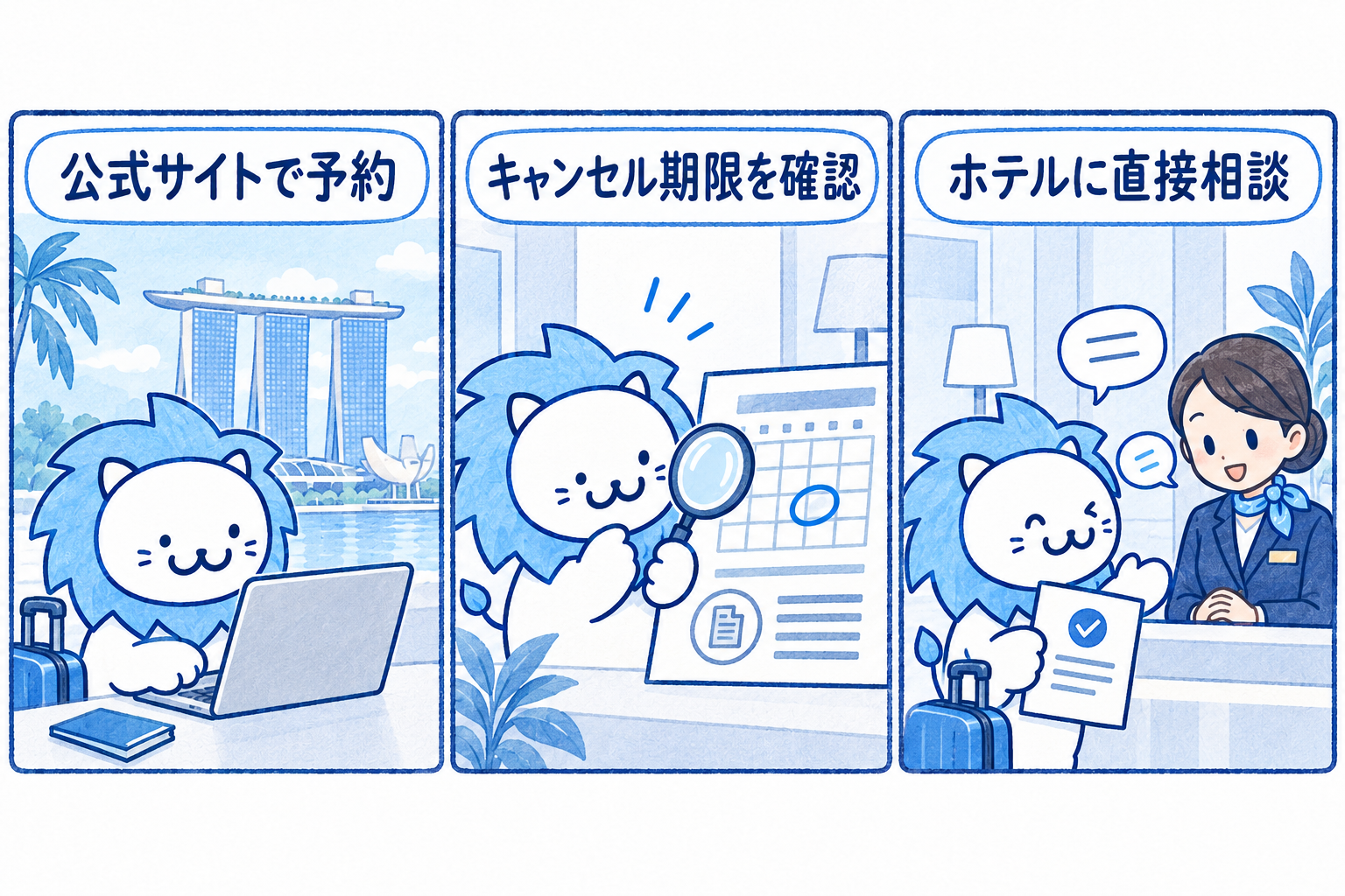 マリーナベイサンズ公式サイト|キャンセル条件が分かりやすいを説明するイラスト