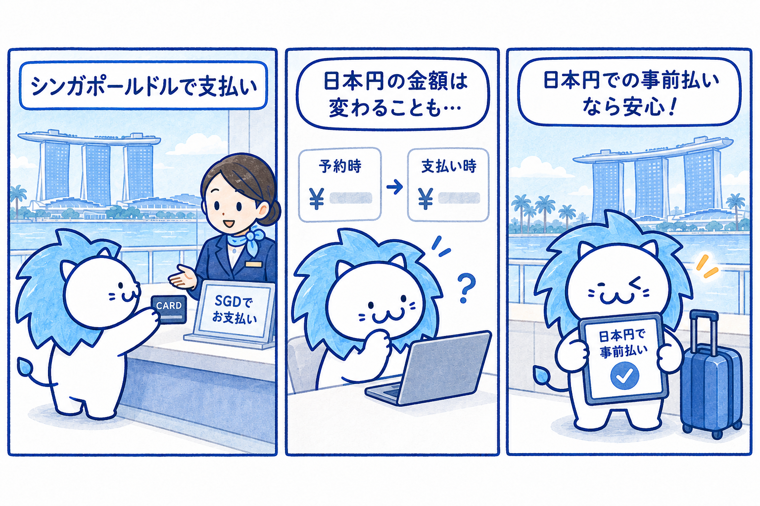 支払い通貨にも注意を説明するイラスト