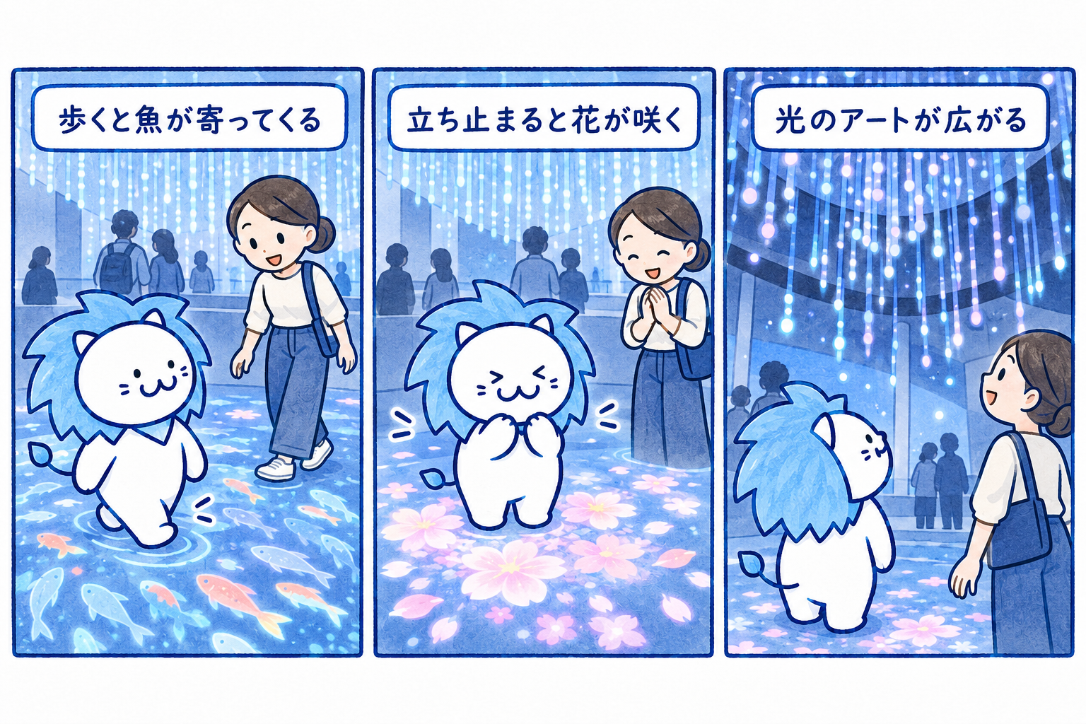 足元の映像が自分の動きに反応するを説明するイラスト